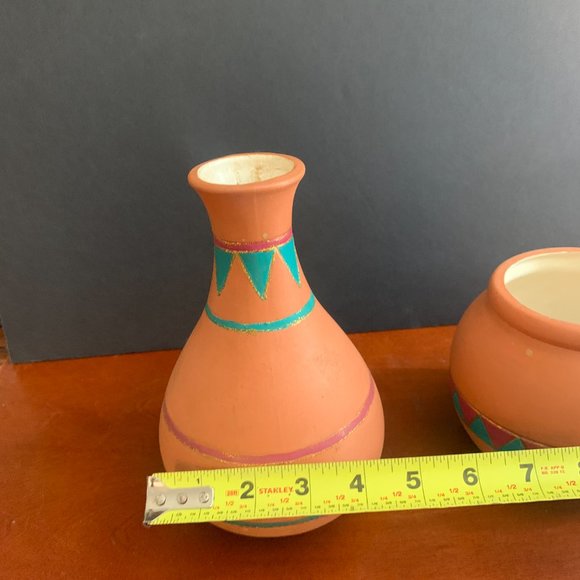 2 Hand crafted Hand Thrown clay Southwest Pottery vase & bowl set, Signed JBL - Picture 8 of 16